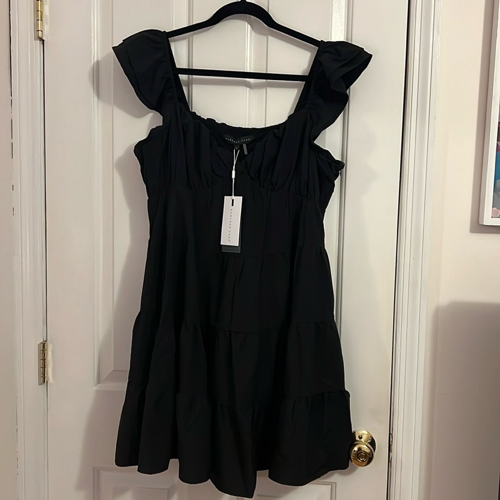 Endless Rose Ruffled Sweetheart Flounced Mini Dress in Black